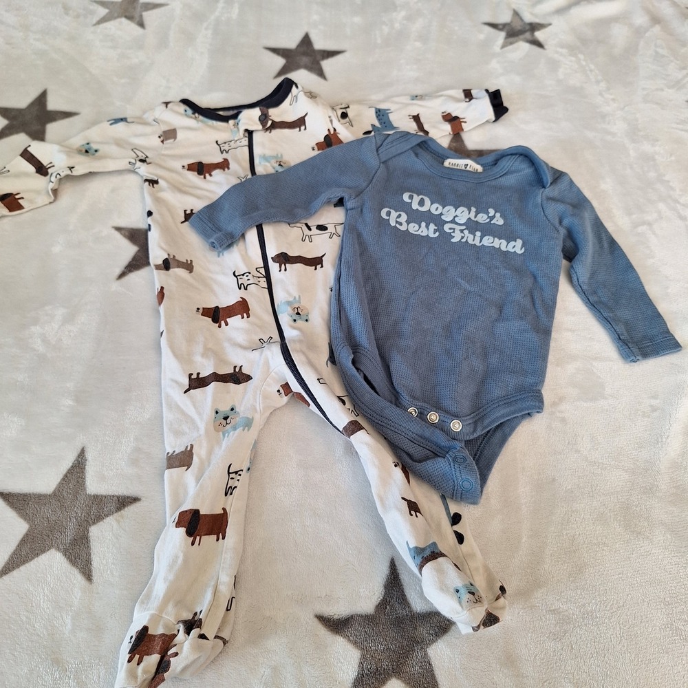 Gerber‎ 3-6 Baby Cotton Zip Footed Sleeper & One Piece Dog Theme